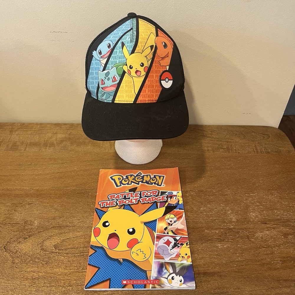Pokemon Youth Hat Pikachu Charmander Bulbasaur Squirtle Cap + Scholastic Book